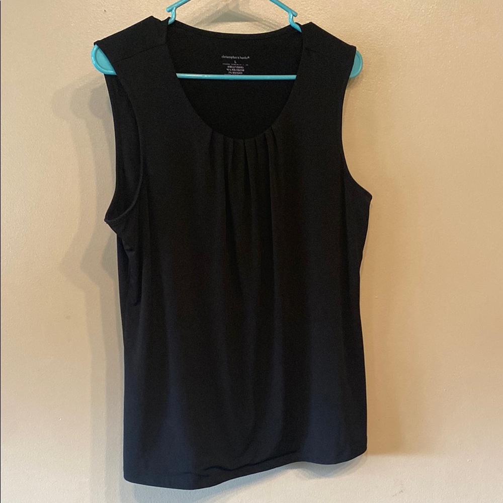Christopher & Banks Black Pleated Ruched Tank Top